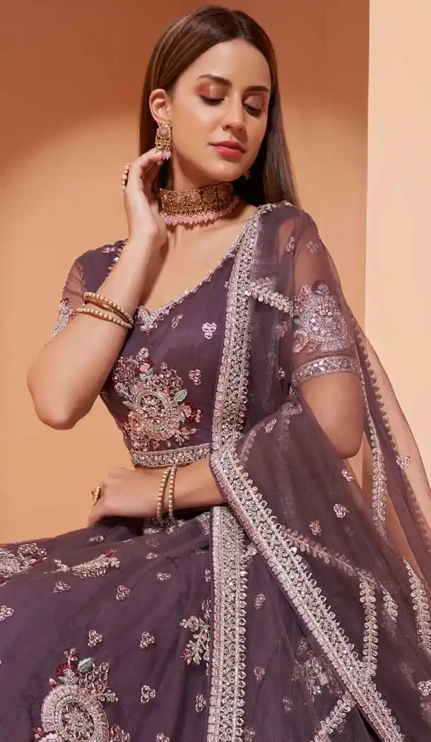 Purple Color Net Heavy Designer Party Wear Plus Size Lehenga Choli -1465130116