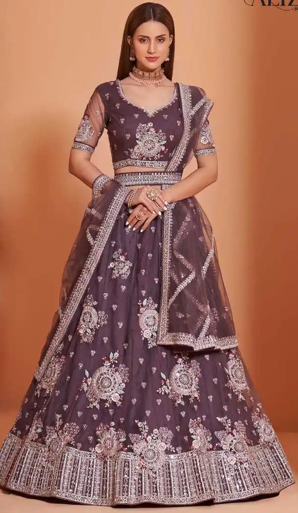 Purple Color Net Heavy Designer Party Wear Plus Size Lehenga Choli -1465130116
