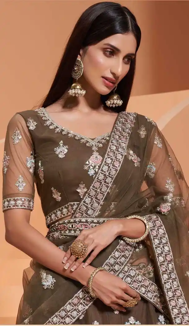 Mehendi Color Net Heavy Designer Party Wear Plus Size Lehenga Choli -1465130117