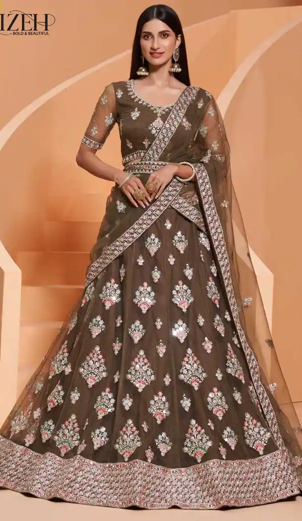 Mehendi Color Net Heavy Designer Party Wear Plus Size Lehenga Choli -1465130117