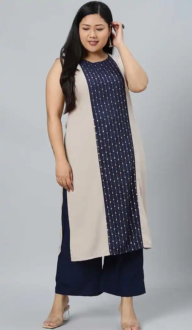 Aesthetic Blue Color Crepe Designer Party Wear Readymade Plus Size Kurtis -1479130213