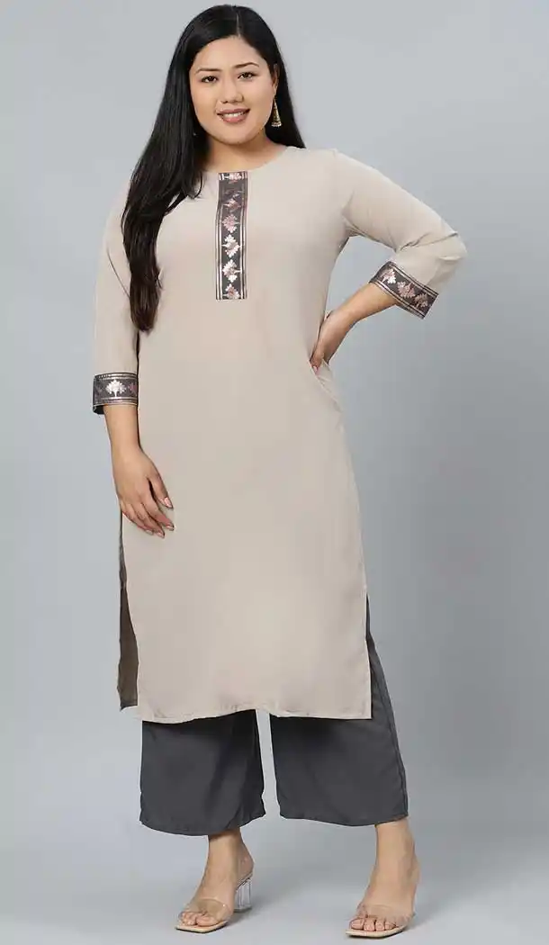 Vivacious Grey Color Crepe Designer Party Wear Readymade Plus Size Kurtis -1479130214