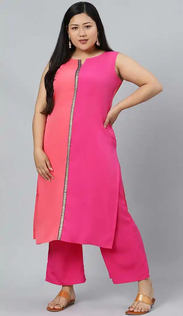 Pink Peach Color Crepe Designer Party Wear Readymade Plus Size Kurtis -1479130215