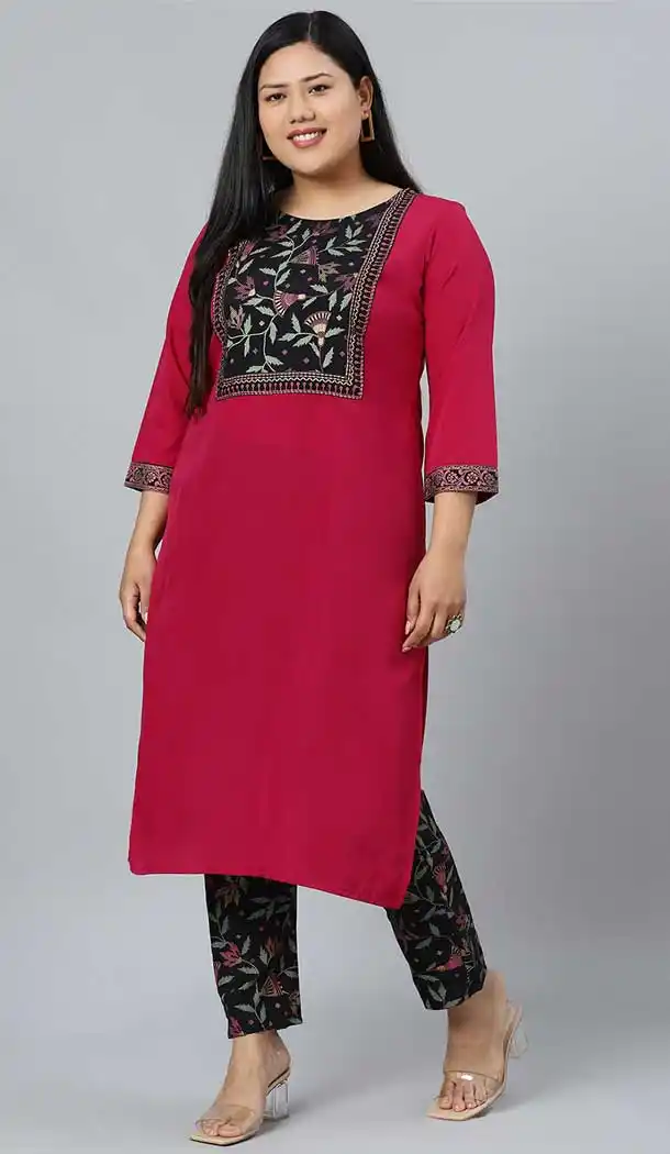 Charming Red Color Crepe Designer Party Wear Readymade Plus Size Kurtis -1479130217