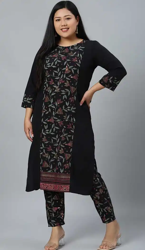 Black Color Crepe Designer Party Wear Readymade Plus Size Kurtis -1479130218