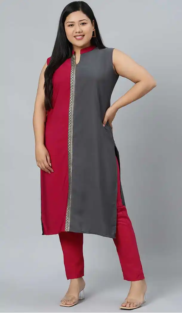 Red Grey Color Crepe Designer Party Wear Readymade Plus Size Kurtis -1479130220
