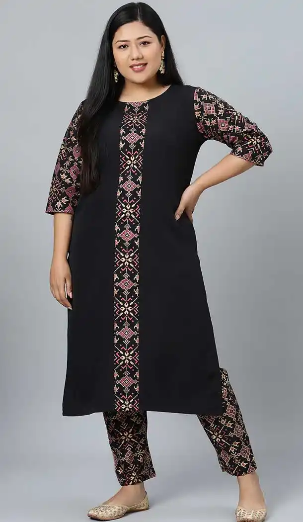 Scintillating Black Color Crepe Designer Party Wear Readymade Plus Size Kurtis -1479130221