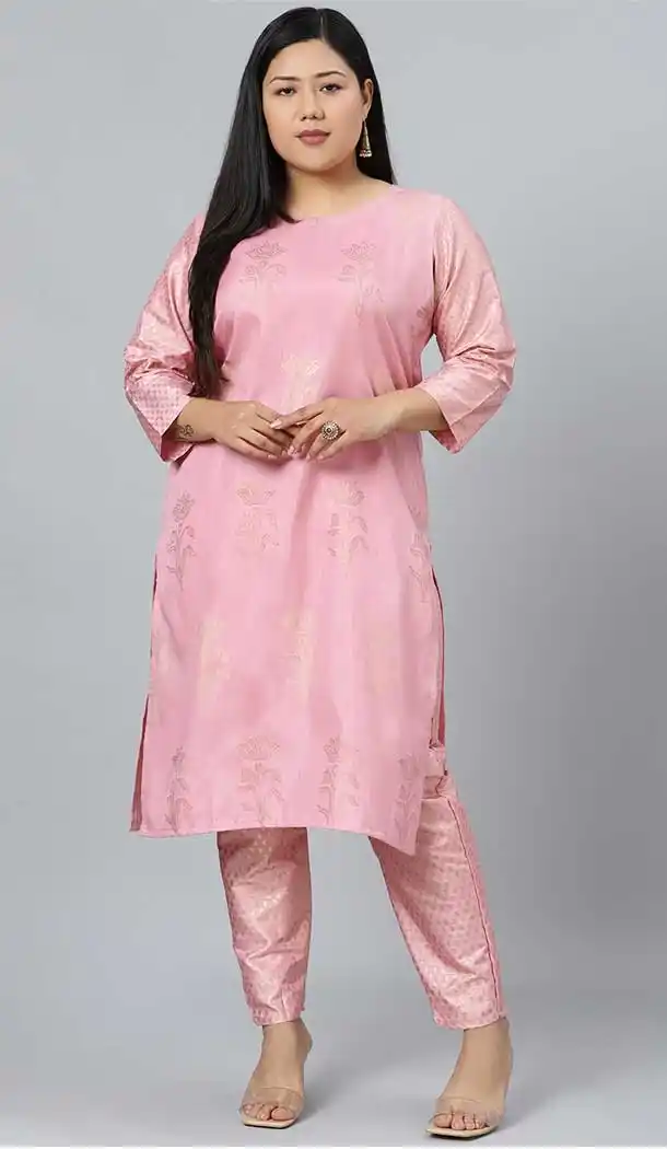 Alluring Pink Color Poly Silk Designer Party Wear Readymade Plus Size Kurtis -1479130238