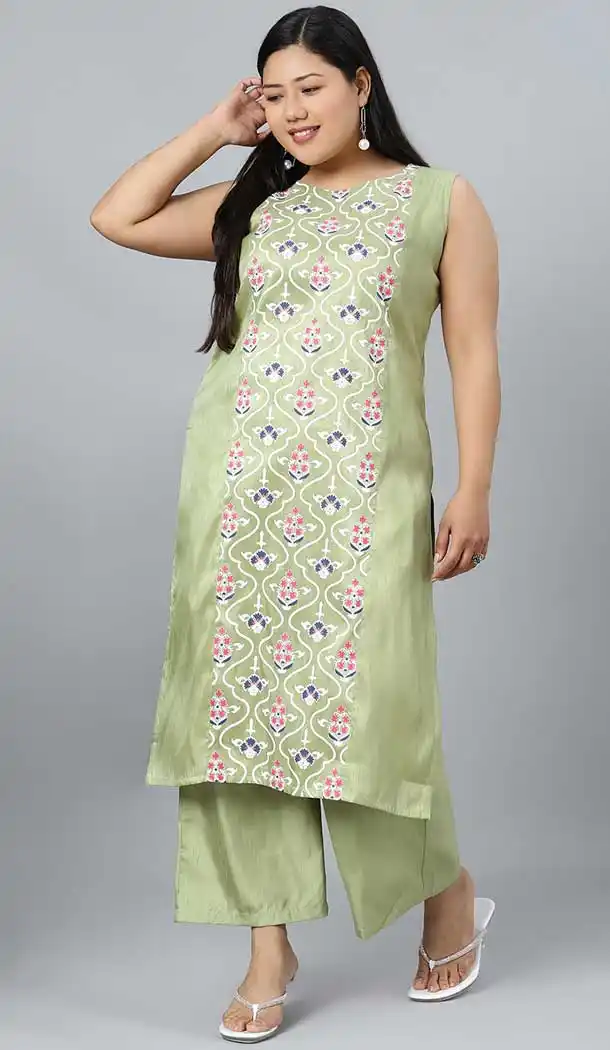 Sea Green Color Poly Silk Designer Party Wear Readymade Plus Size Kurtis -1479130241