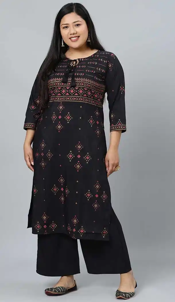 Magnificient Black Color Poly Silk Designer Party Wear Readymade Plus Size Kurtis -1479130243