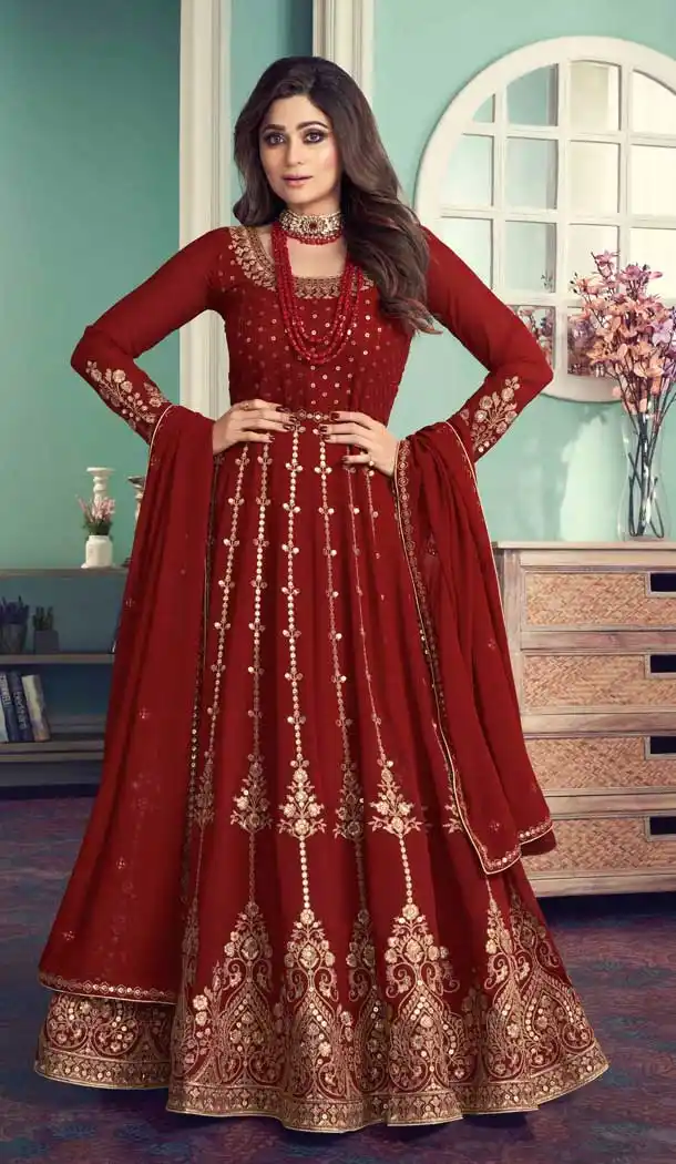 Maroon Color Real Georgette Designer Pakistani Wear Aanarkali Suit -1492130434