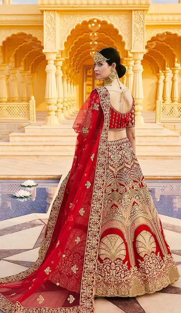 Red Color Velvet Heavy Designer Bridal Wedding Wear Lehenga Choli -1503130655
