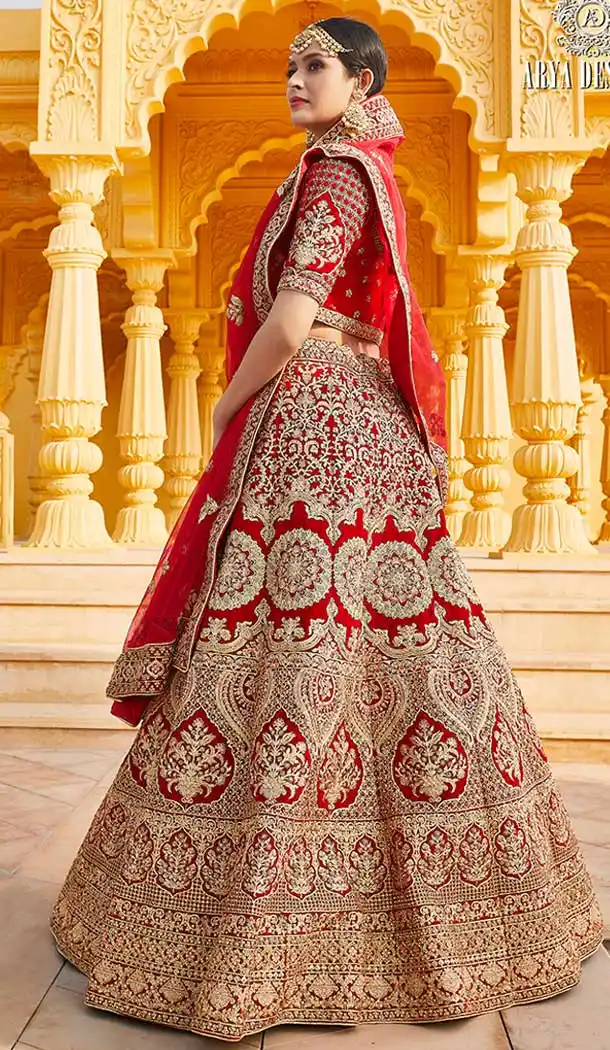 Sun Shine Red Color Velvet Heavy Designer Bridal Wedding Lehenga Choli -1503130656