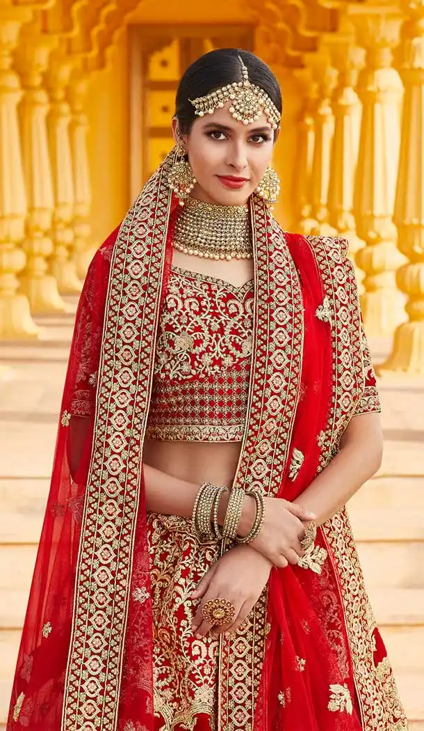 Sun Shine Red Color Velvet Heavy Designer Bridal Wedding Lehenga Choli -1503130656