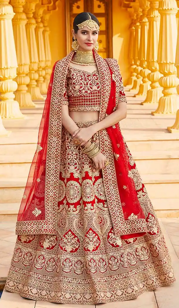 Sun Shine Red Color Velvet Heavy Designer Bridal Wedding Lehenga Choli -1503130656