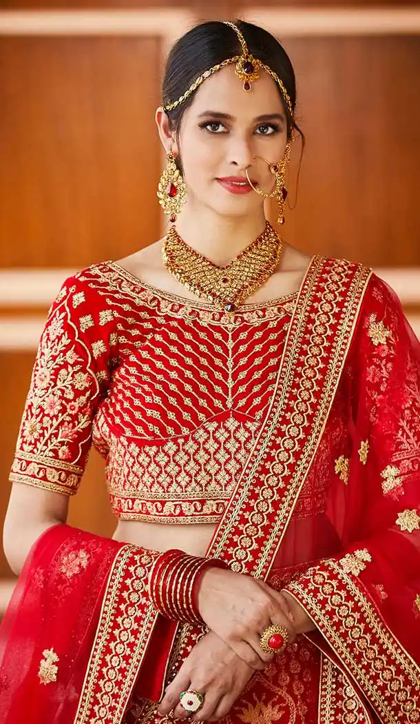 Pretty Red Color Velvet Heavy Designer Bridal Wedding Lehenga Choli -1503130659