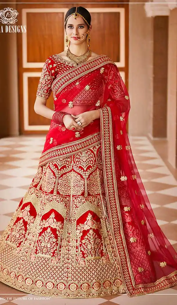 Pretty Red Color Velvet Heavy Designer Bridal Wedding Lehenga Choli -1503130659