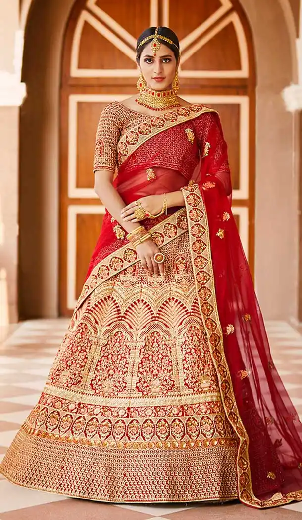 Ravishing Red Color Velvet Heavy Designer Bridal Wedding Lehenga Choli -1503130660