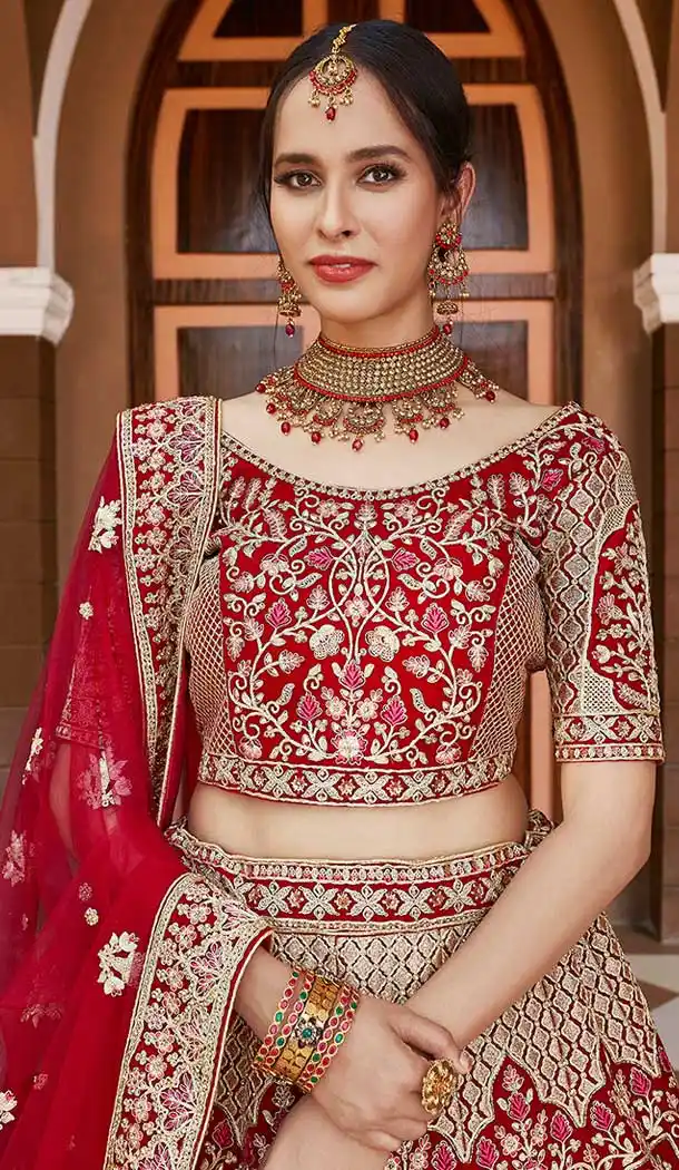 Chic Maroon Color Velvet Heavy Designer Bridal Wedding Lehenga Choli -1503130661