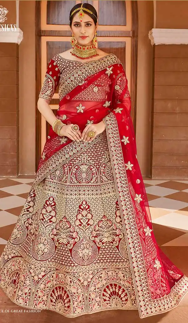 Engaging Maroon Color Velvet Heavy Designer Bridal Wedding Lehenga Choli -1503130662
