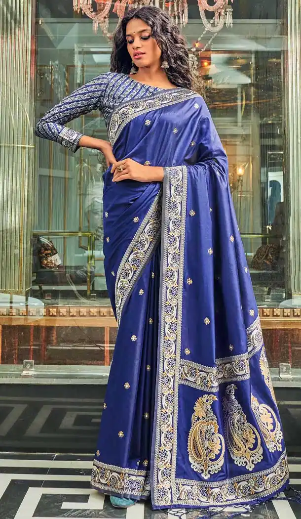 Blue Color Pure Silk Dull Shade Weaving Designer Party Wear Saree -1506130682