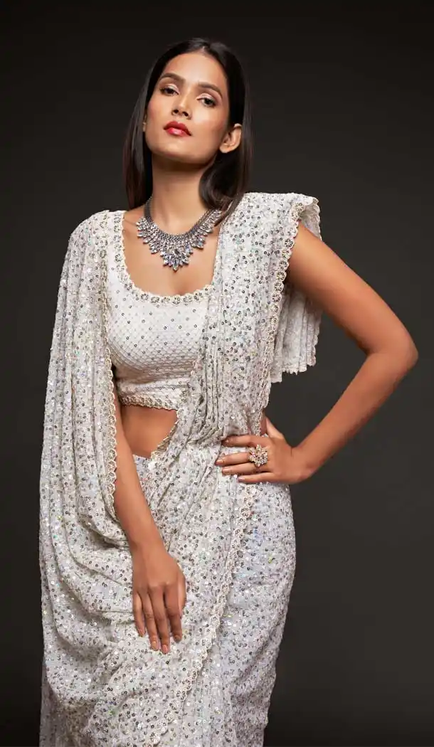 White Color Georgette Designer Party Wear Fancy Saree Blouse -1513130728