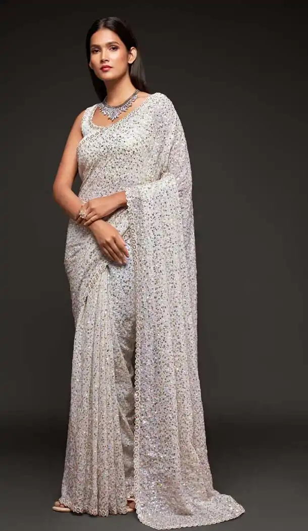 White Color Georgette Designer Party Wear Fancy Saree Blouse -1513130728