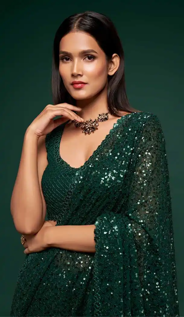 Green Color Georgette Designer Party Wear Fancy Saree Blouse -1513130730