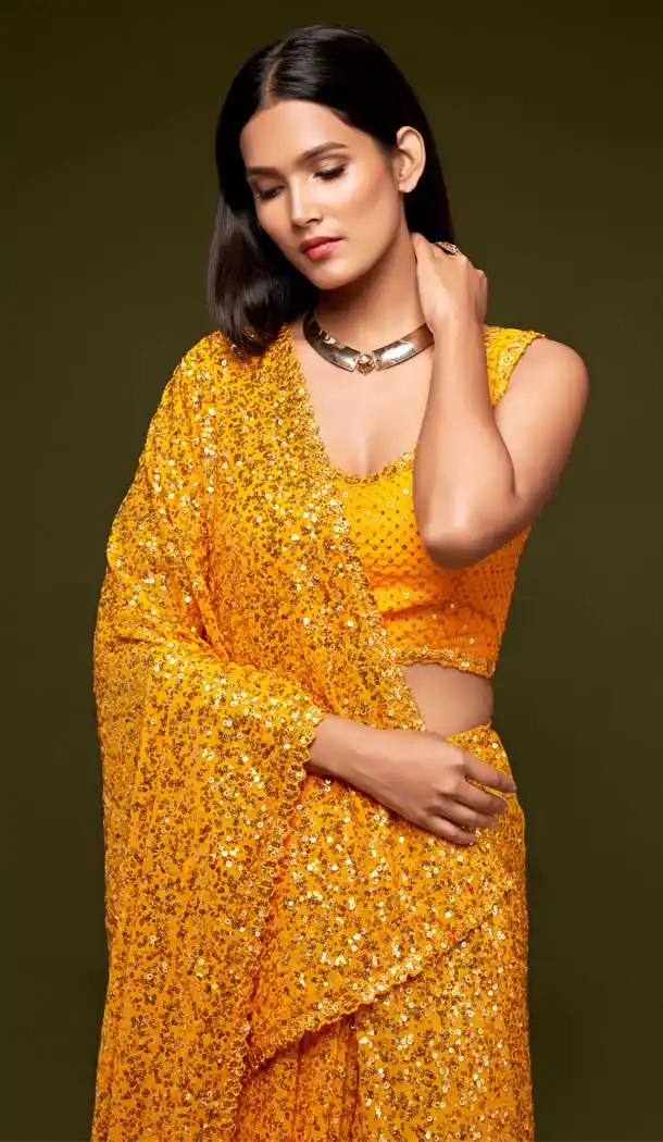 Golden Yellow Color Georgette Designer Party Wear Fancy Saree Blouse -1513130731