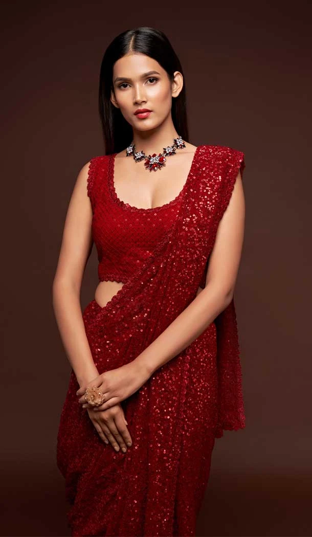 Chic Red Color Georgette Designer Party Wear Fancy Saree Blouse -1513130732