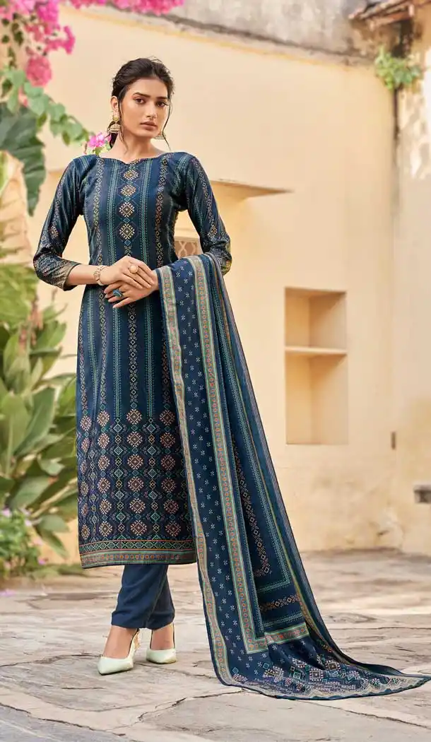 Teal Blue Color Velvet Digital Printed Party Wear Salwar Suit -1319129085