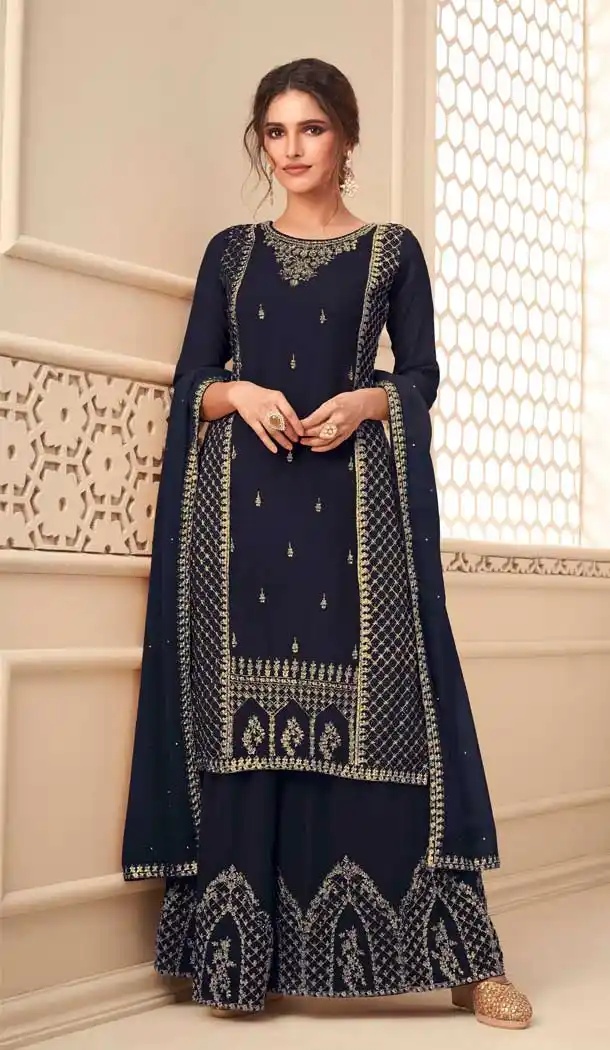 Navy Blue Color Premium Georgette Pakistani Palazzo Salwar Suit -1517130749