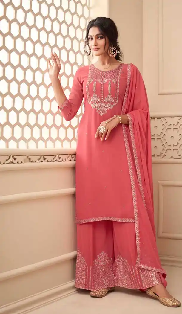 Gajari Color Premium Georgette Pakistani Palazzo Salwar Suit -1517130750