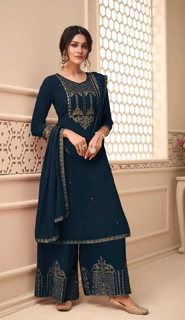 Navy Blue Color Premium Georgette Pakistani Palazzo Salwar Suit -1517130751