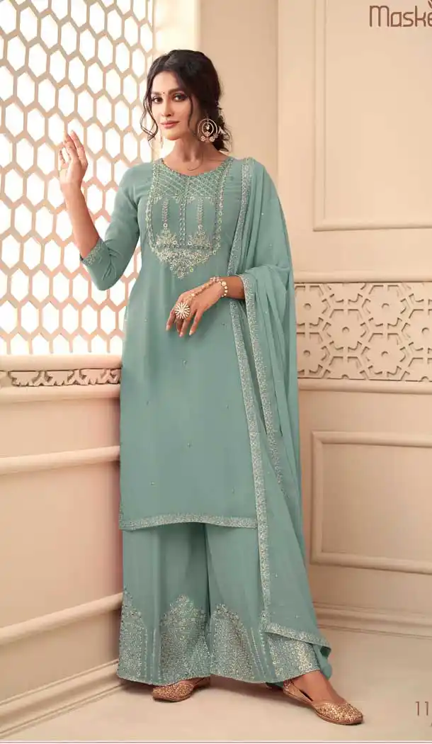 Sea Green Color Premium Georgette Pakistani Palazzo Salwar Suit -1517130752
