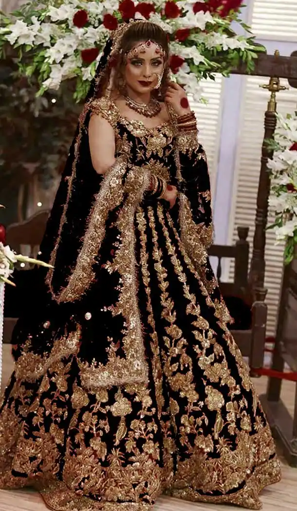 Black Color Markable Velvet Designer Pakistani Style Lehenga Choli -1522130776