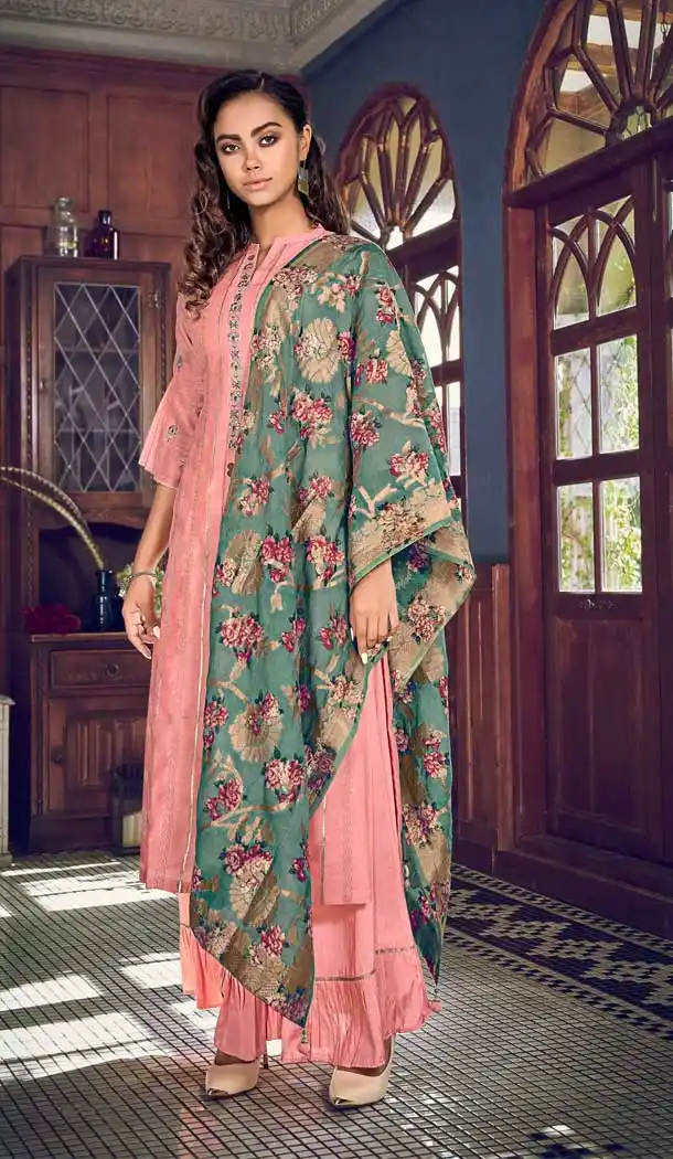Pink Color Tussah Silk Pakistani Style Designer Party Wear Salwar Suit -1545130927