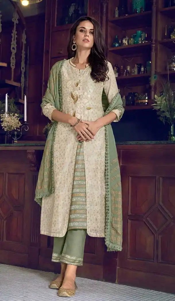 Off White Color Pure Art Silk Pakistani Style Designer Party Wear Salwar Suit -1545130929