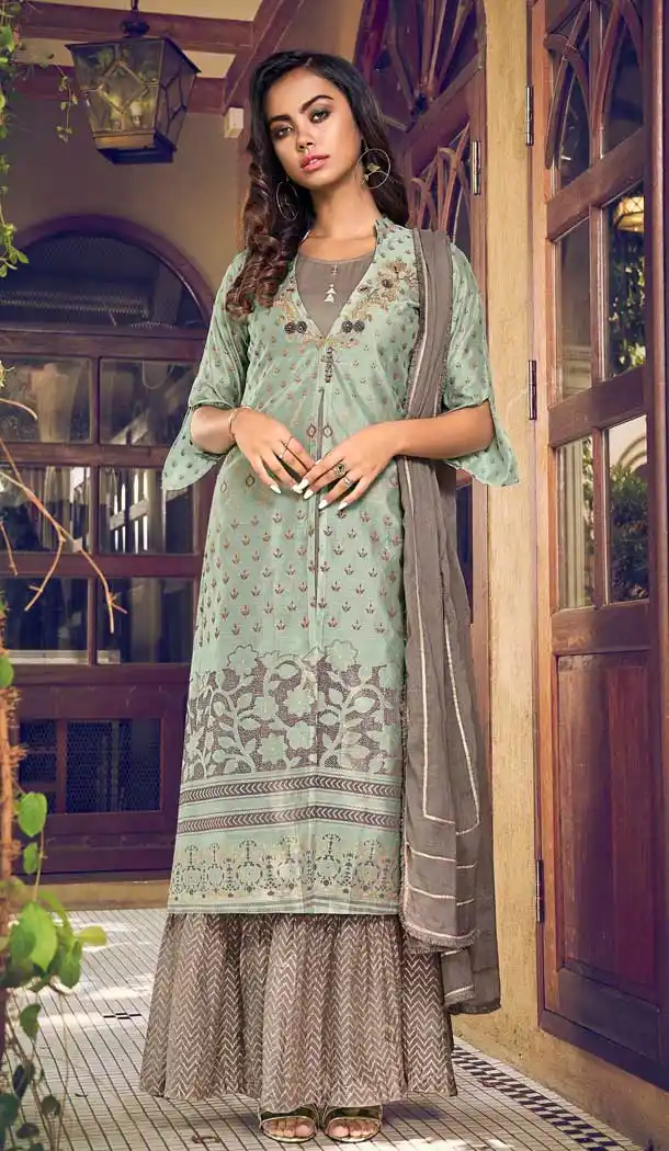 Grey Color Pure Art Silk Pakistani Style Designer Party Wear Salwar Suit -1545130937