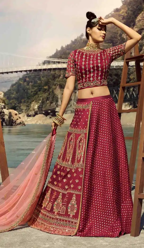 Maroon Color Pure Silk Heavy Embroidered Designer Lehenga Choli -1579131248