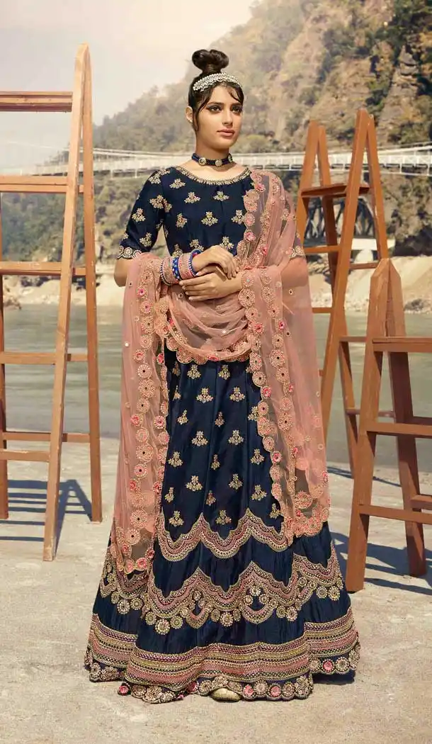 Blue Color Pure Silk Heavy Embroidered Designer Lehenga Choli -1579131249