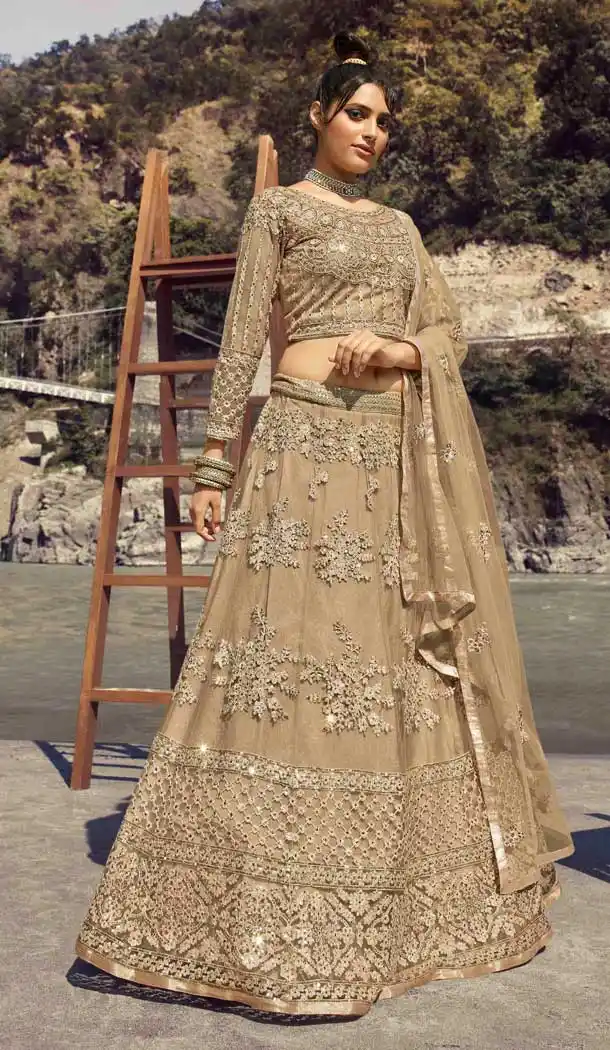 Tranquil Cream Color Net Heavy Embroidered Designer Lehenga Choli -1579131250