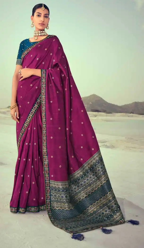 Scintillating Magenta Color Premium Slub Silk Traditional Wear Saree Blouse -1580131253