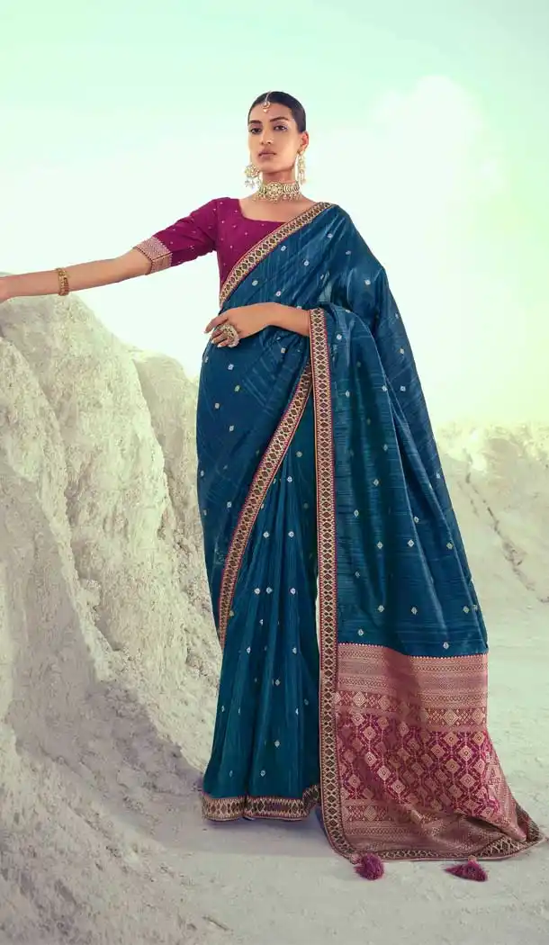 Enigmatic Blue Color Premium Slub Silk Traditional Wear Saree Blouse -1580131254