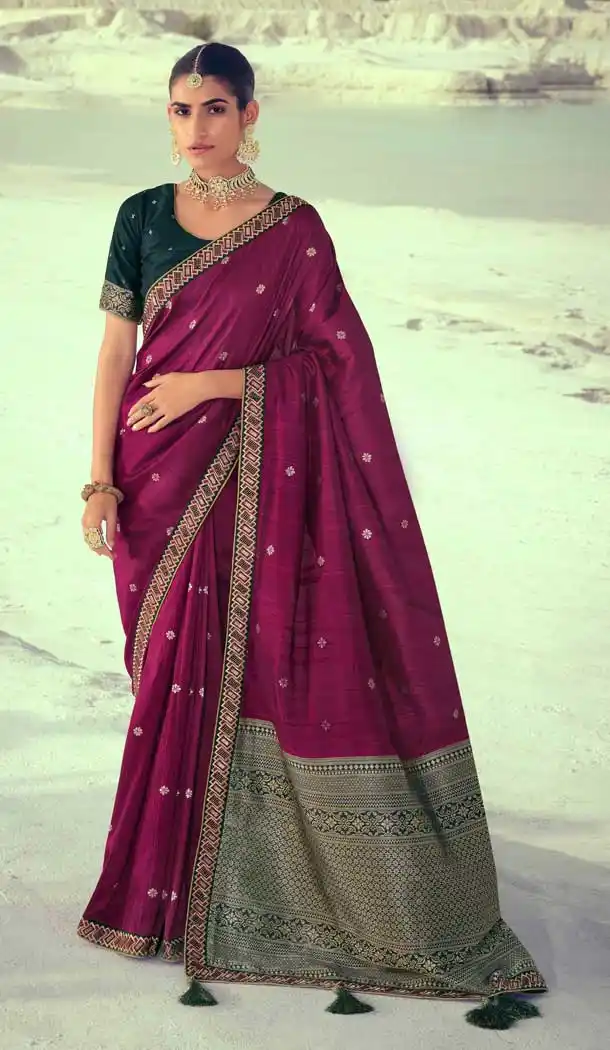 Splendorous Magenta Color Premium Slub Silk Traditional Wear Saree Blouse -1580131257