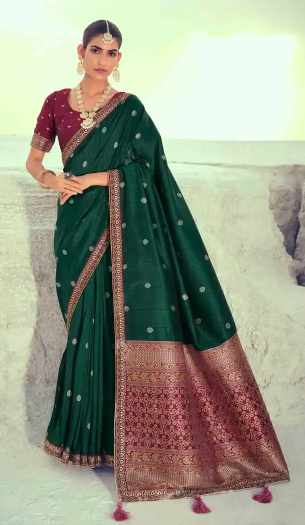 Contemporary Green Color Premium Slub Silk Traditional Wear Saree Blouse -1580131260