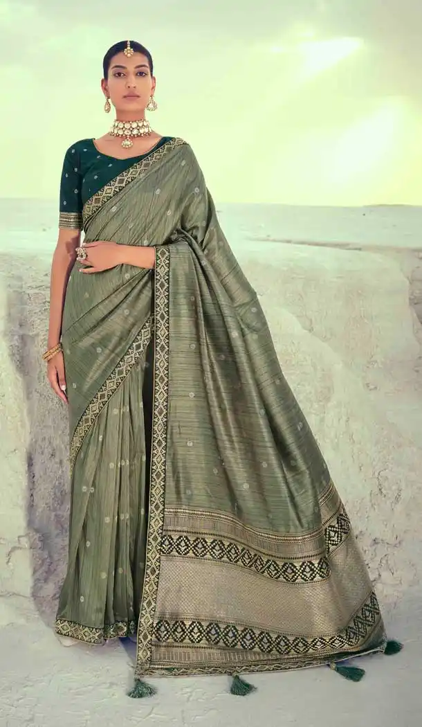 Pista Green Color Premium Slub Silk Traditional Wear Saree Blouse -1580131261