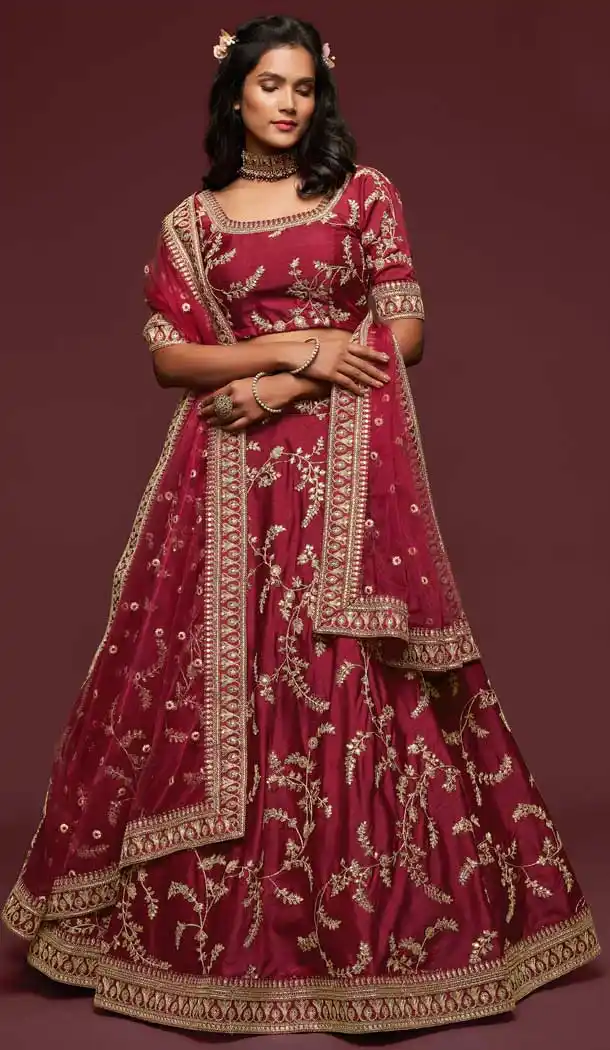 Gorgeous Maroon Color Art Silk Designer Traditional Wear Lehenga Choli -1643131711