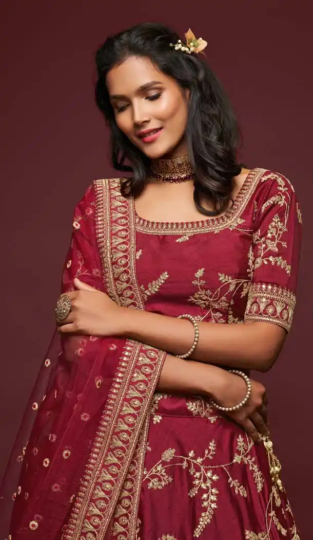 Gorgeous Maroon Color Art Silk Designer Traditional Wear Lehenga Choli -1643131711