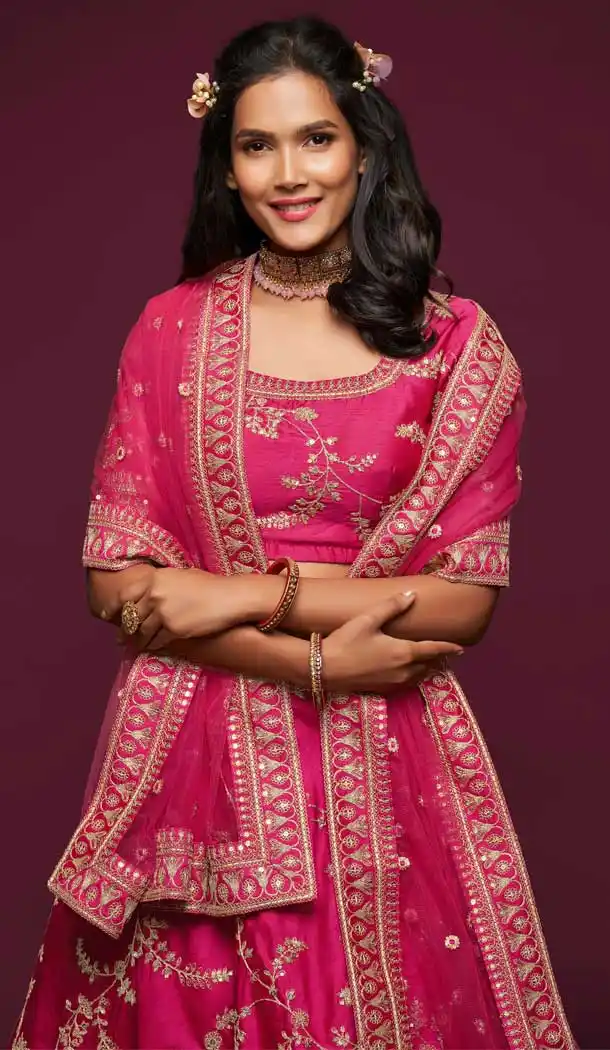 Elegant Pink Color Art Silk Designer Traditional Wear Lehenga Choli -1643131715